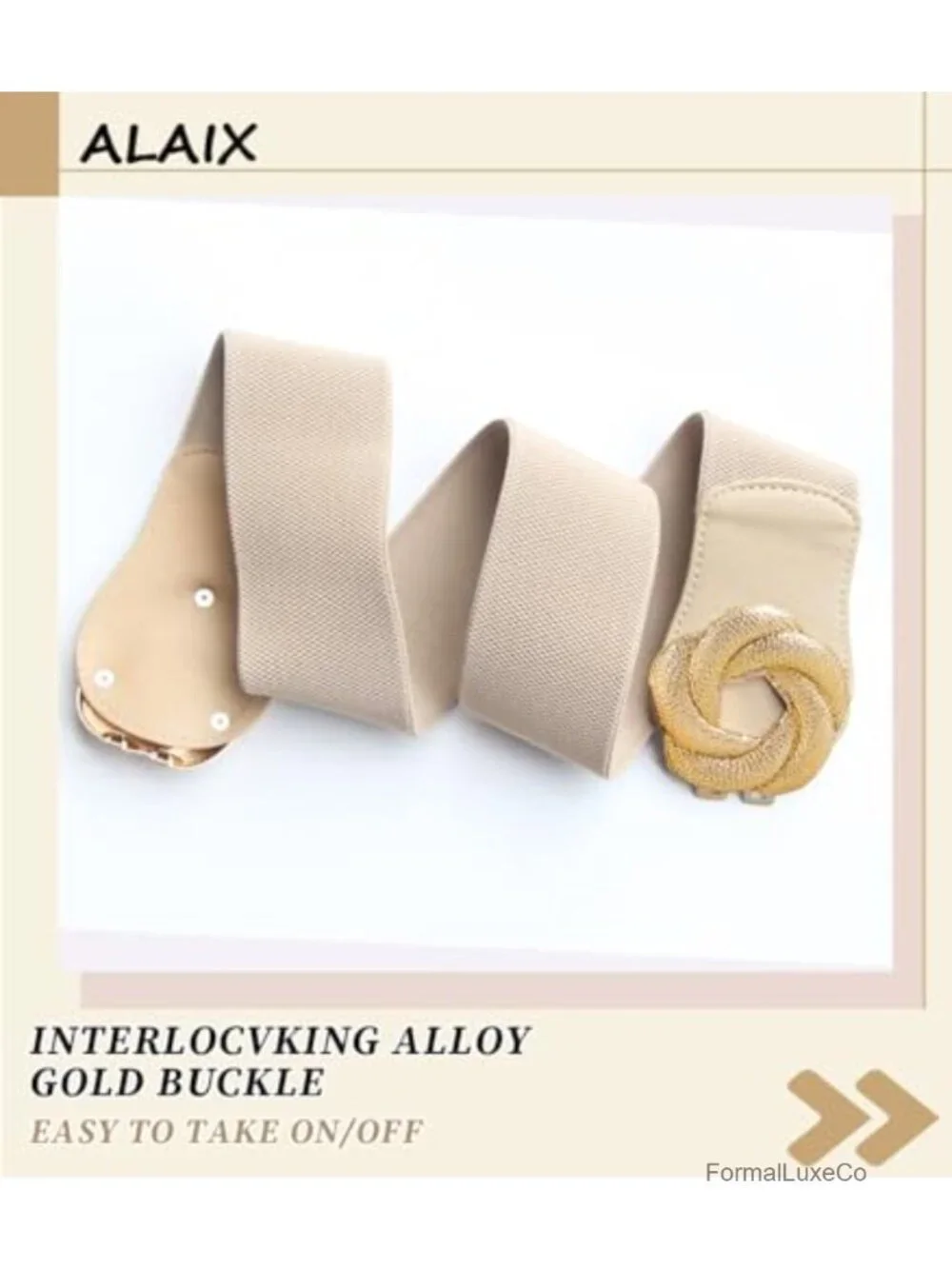 Wide Elastic Waist Belt with Gold Flower Buckle Stretchy Dressy Fashion Belt